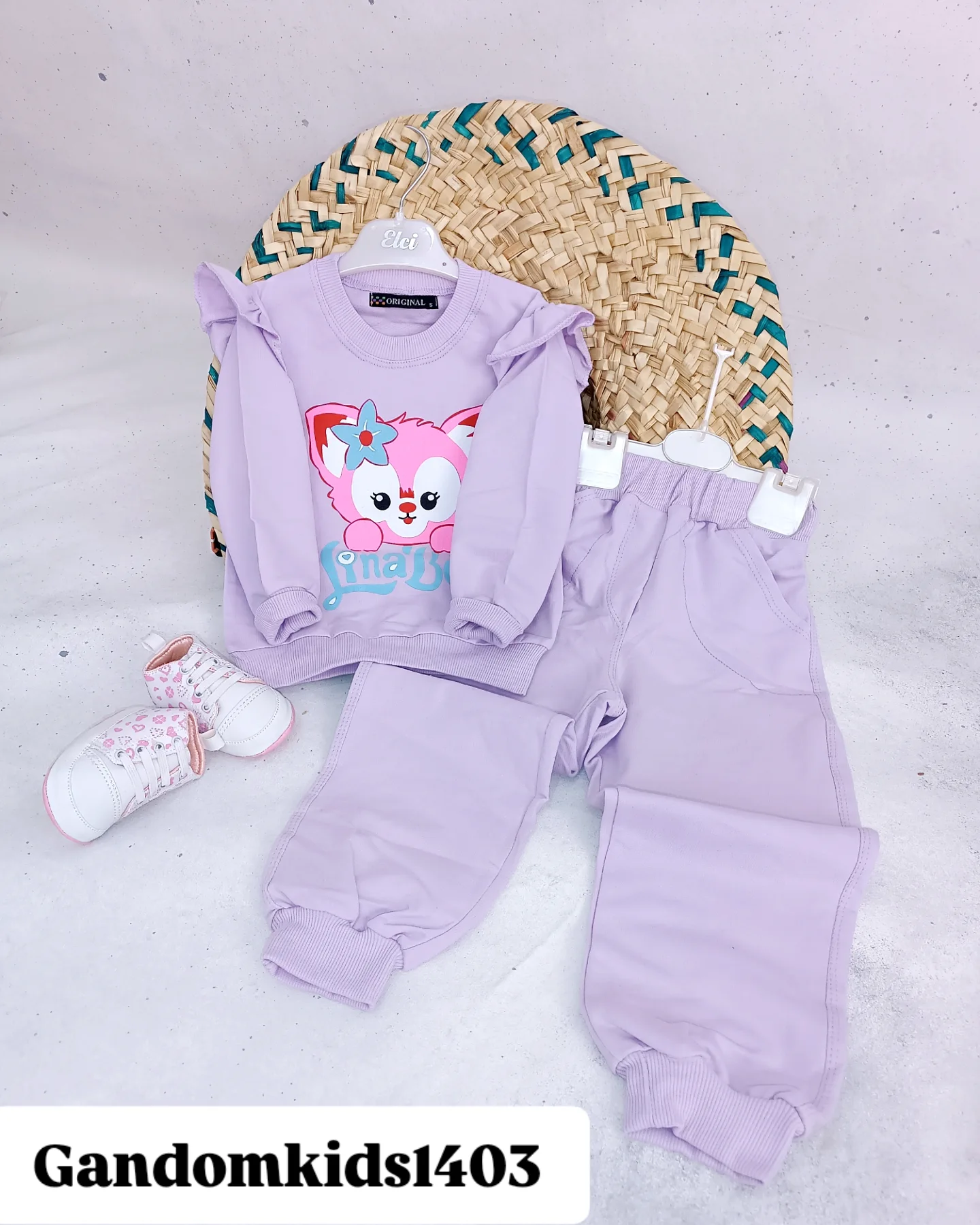 ست بلوز و شلوار  دخترانه روباه دورس پنبه یاسی