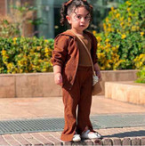 ست سویشرت و شلوار مخمل کبریتی همراه گل سر