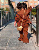 ست سویشرت و شلوار مخمل کبریتی همراه گل سر