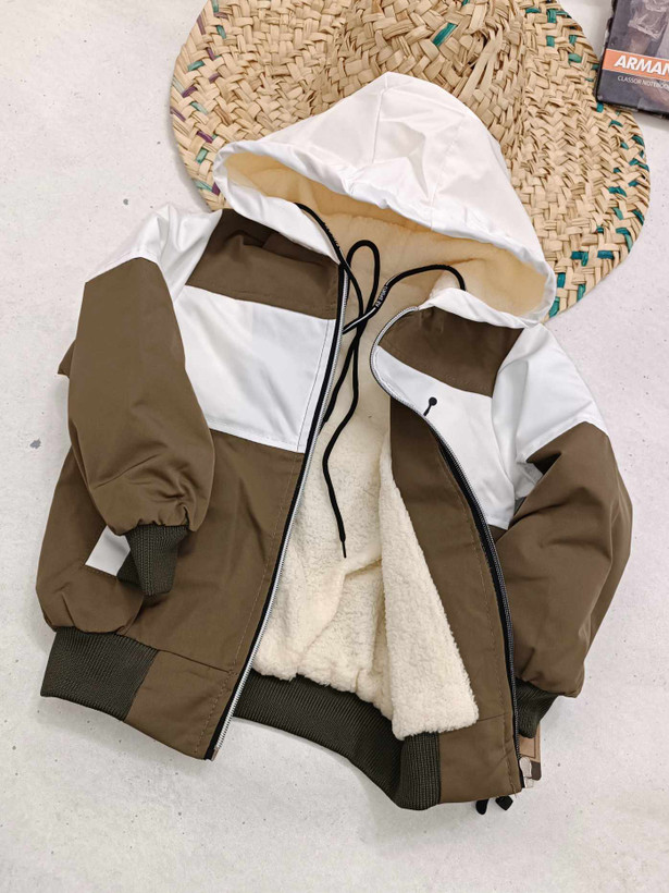 سویشرت گرم بالا مموری ضد آب داخل پشمی قهوه ای زیتونی