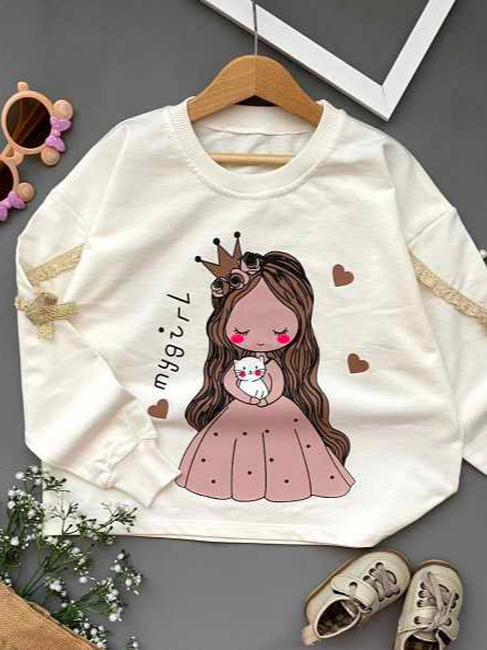 بلوز دورس پنبه لاکرا دخترانه طرح عروسک ،رنگ سفید